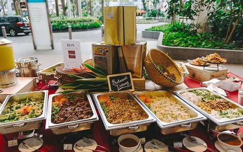 A buffet spread of traditional Indonesian and Malaysian dishes